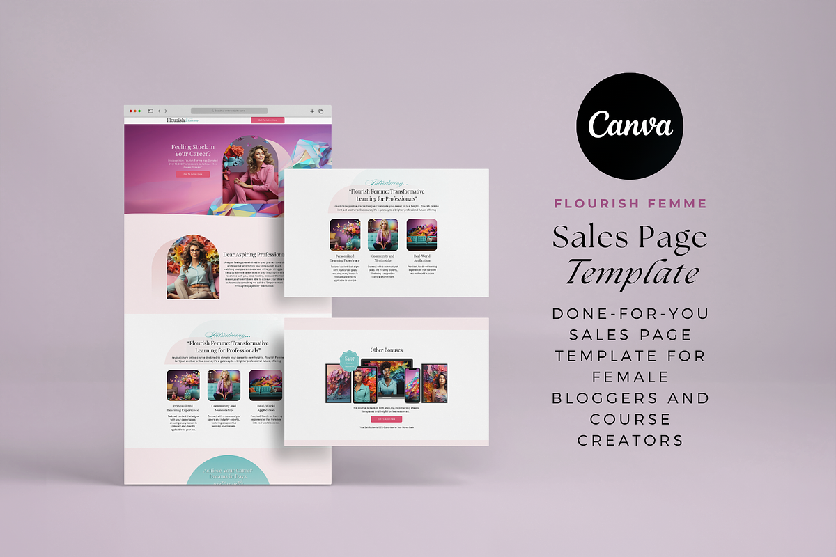 Flourish Femme Canva Sales Page, a Landing Page Template by The Blog Creative (Photo 4 of 7)
