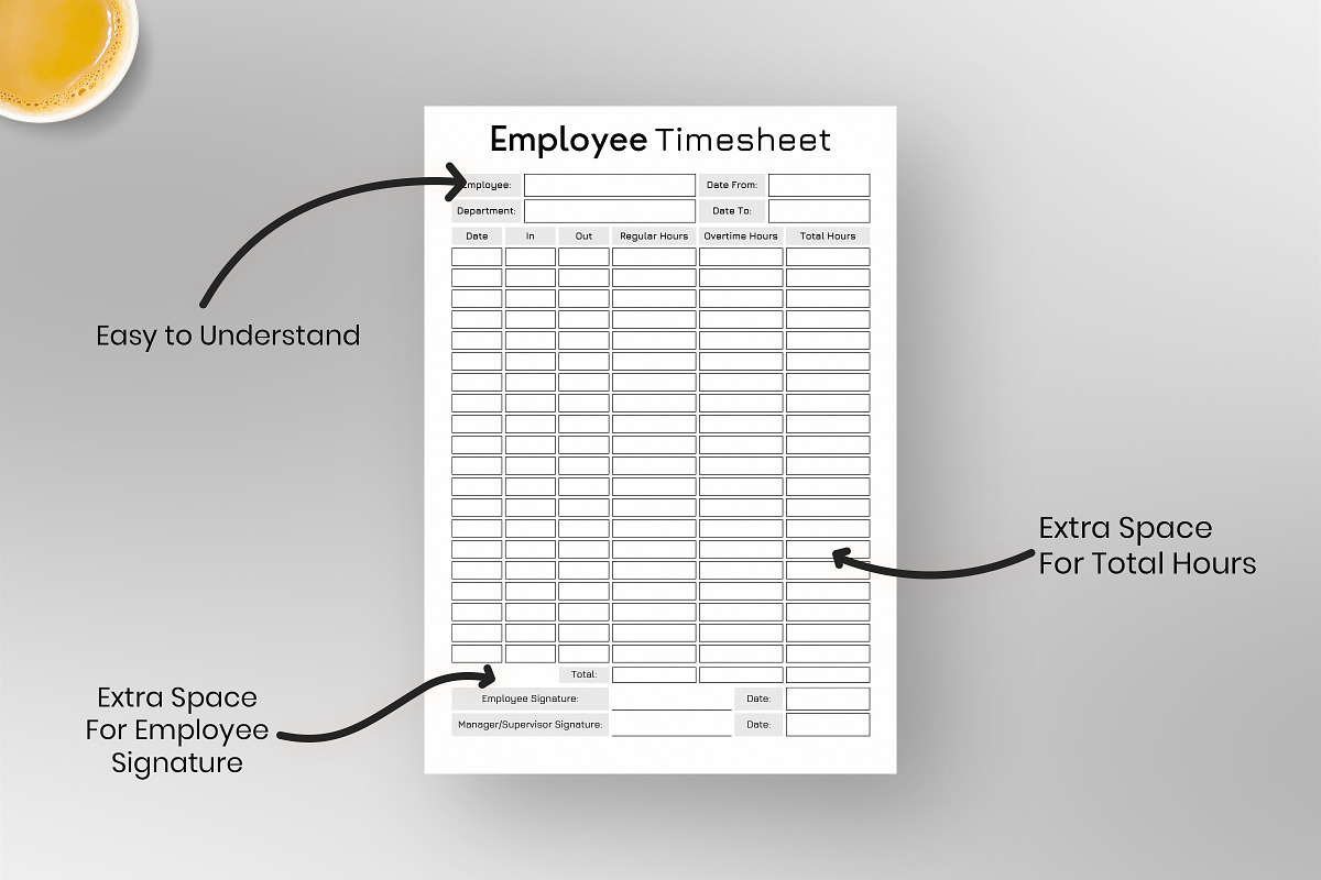 Fillable Employee Timesheet, a Print Template by Snapybiz