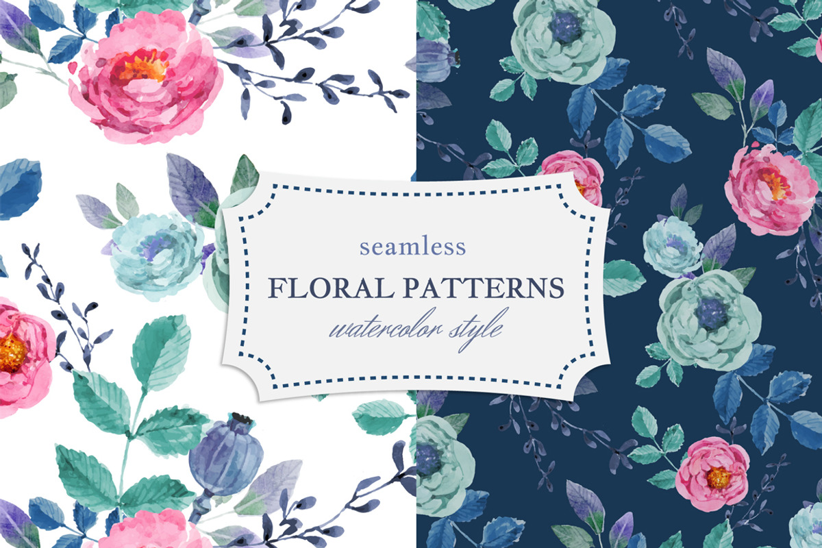 Seamless Watercolor  Floral Patterns, a Pattern Graphic by Cheeba Ribba Designs (Photo 1 of 3)