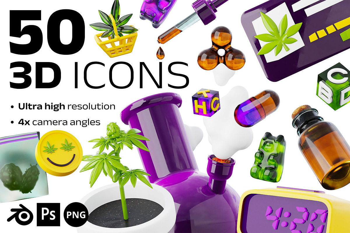 Have a good trip! - 50 weed 3D icons, an Outline Icon by Dmitriylo (Photo 1 of 6)