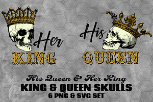 King & Queen Skulls w/ Crowns Vector