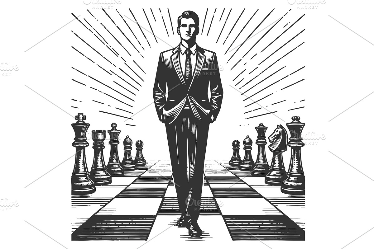 Business strategy concept with chess, a Person Illustration by AlexArt