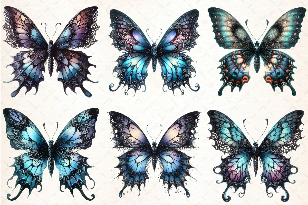 Watercolor Gothic Butterfly Clipart, an Illustration by DreamCafeArt (Photo 4 of 7)