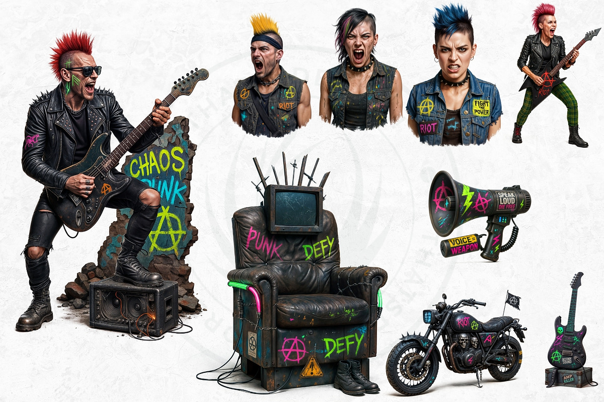 Punk Rock Dystopia PNG Clipart Set, an Illustration by ThatsDesign Art (Photo 6 of 7)