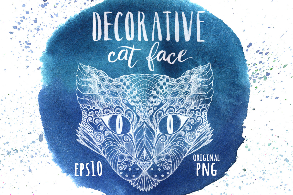 Decorative cat face, an Animal Illustration by Marina Zabrodina (Photo 1 of 3)