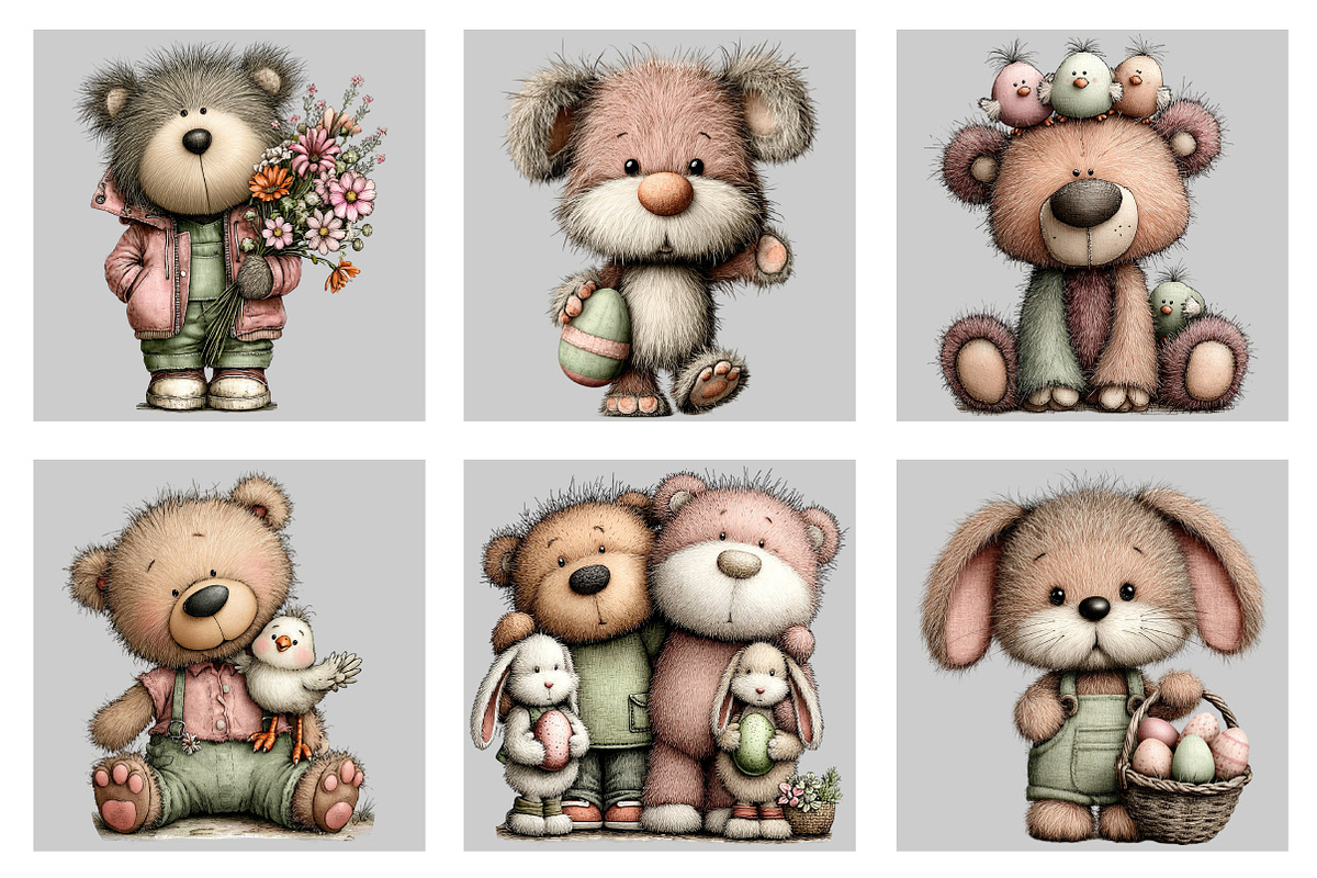 Whimsical Easter Teddy Bear Clipart, an Illustration by Black Bird Studio (Photo 5 of 5)