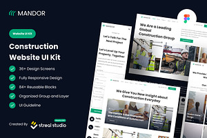 Mandor Construction Website UI Kit, a Templates & Theme by Streal Creative