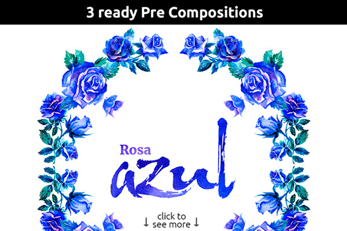 Blue Roses Watercolor Set, an Illustration by denisespinoza (Photo 3 of 5)