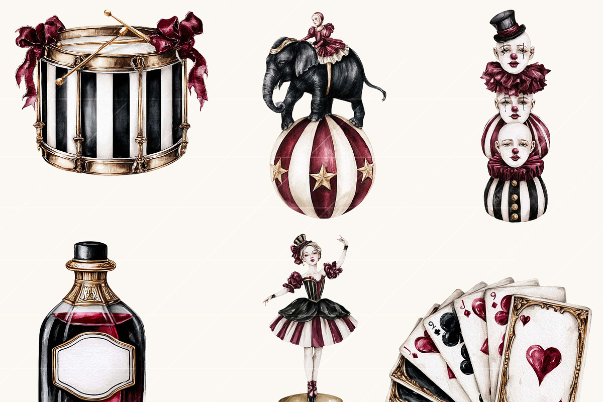 Watercolor Halloween Dark Circus, an Object Illustration by BusyDaydesign (Photo 6 of 9)