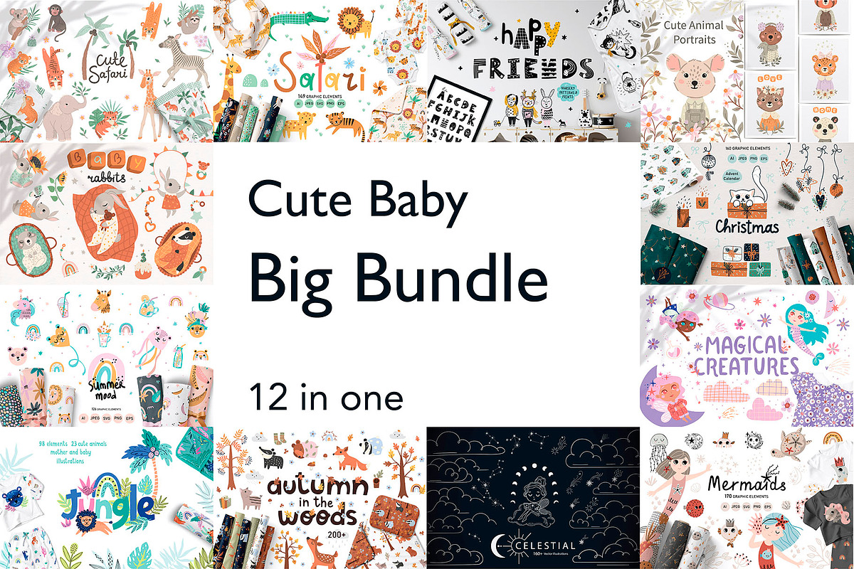 Bundle illustration, baby animals, an Animal Illustration by OxanaTally (Photo 1 of 13)