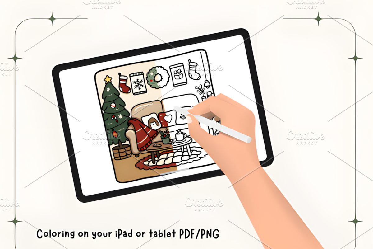 Xmas Corner Coloring Pages, a Seasonal Illustration by Coco Bloom (Photo 5 of 5)