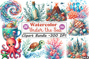 Watercolor Under the Sea Clipart, an Illustration by DreamCafeArt