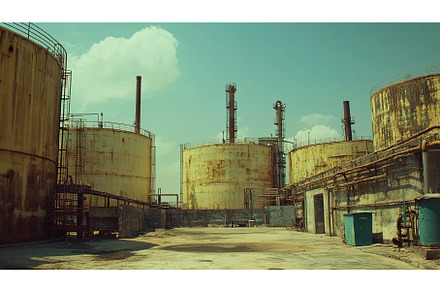 Industrial oil tanks under clear sky, an Industrial Photo by Lermont51