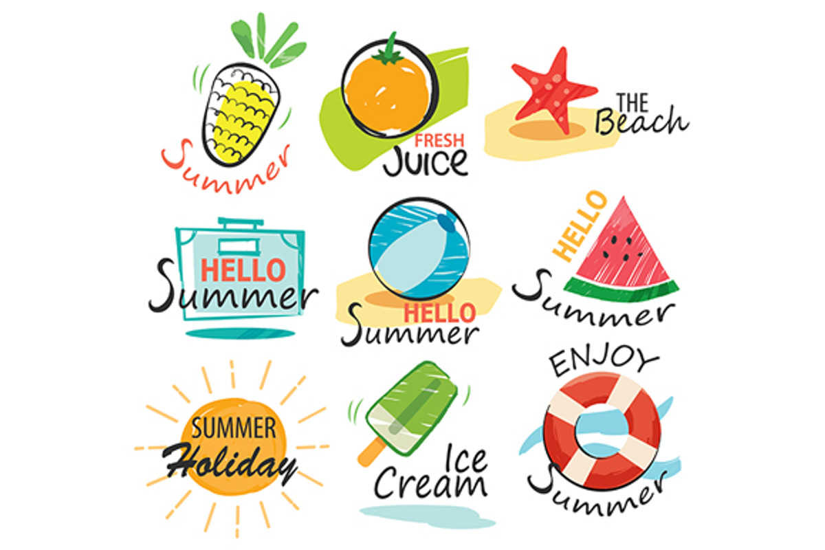 set of hand drawn summer sign, a Templates & Theme by kaisorn