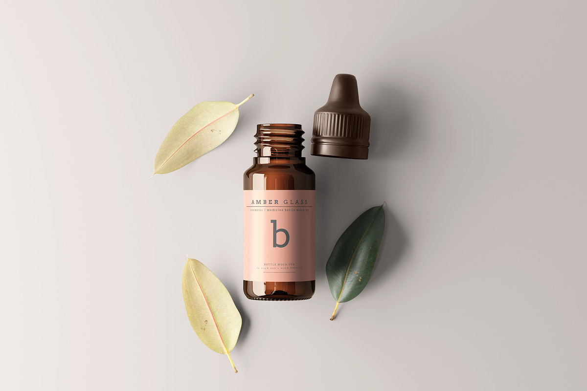 Amber Glass Dropper Bottle Mockups, a Cups & Container Mockup by pmvch (Photo 15 of 20)