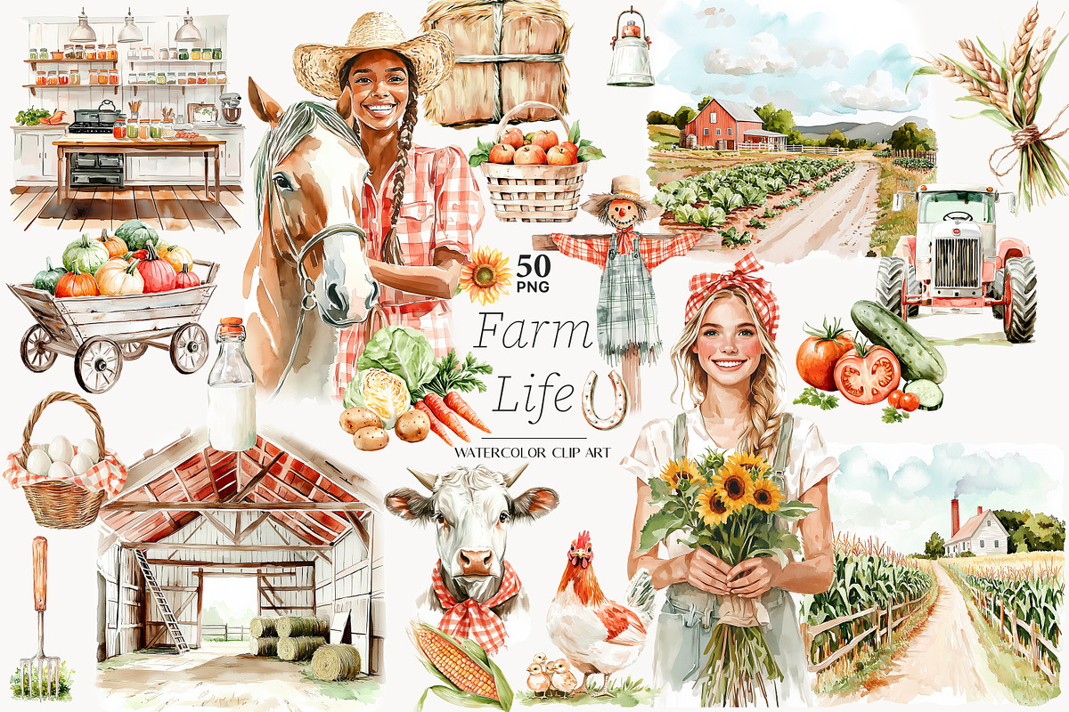 Farm Life Clipart | Animals Images, a Seasonal Illustration by GlamArtZhanna (Photo 1 of 8)