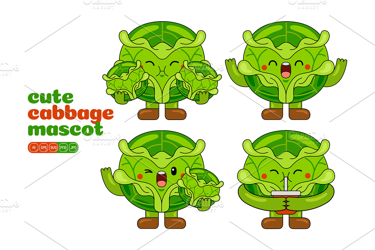 Cabbage Mascot Cartoon Vector Pack, an Illustration by MEDZ (Photo 3 of 5)