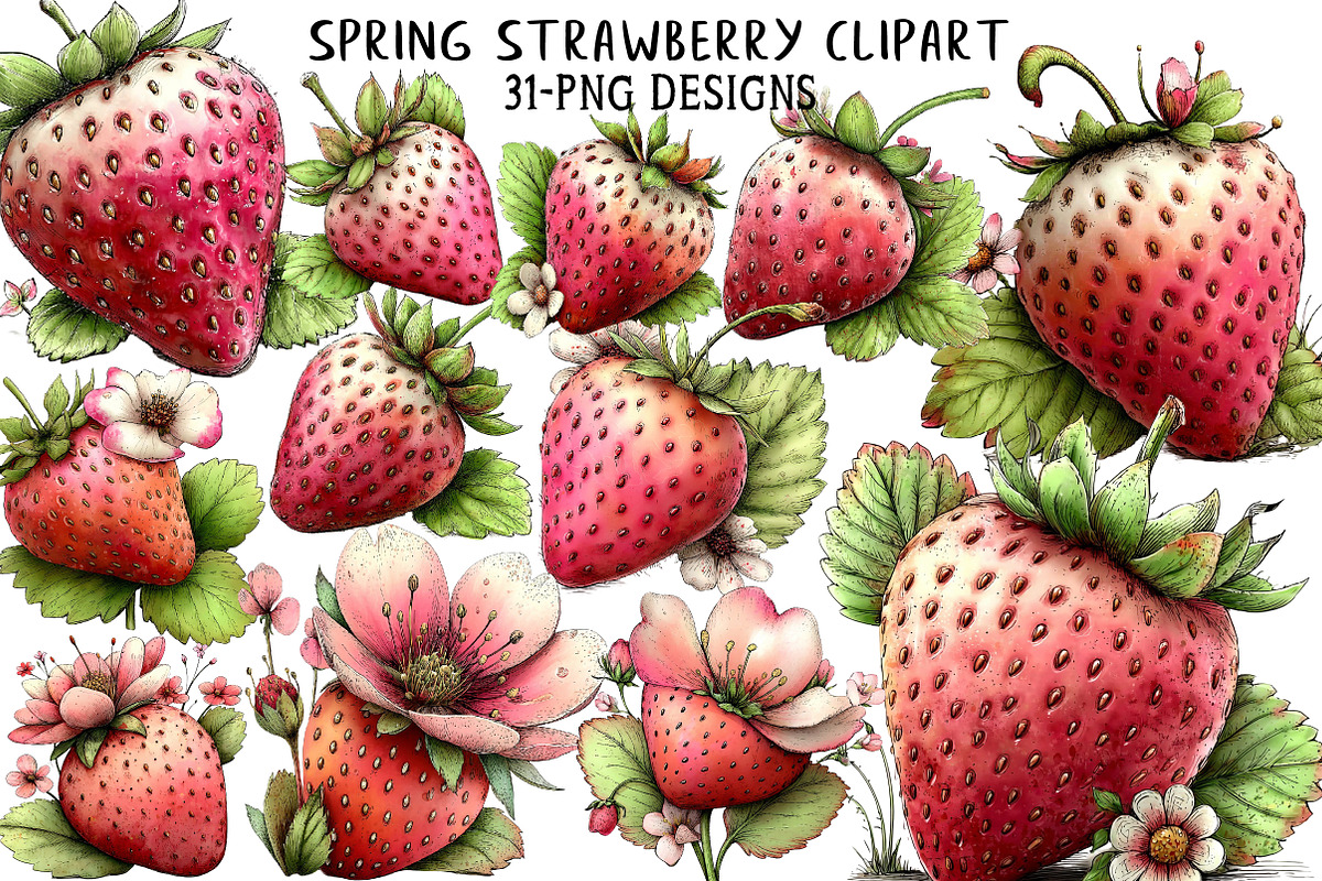Whimsical Spring Strawberry Clipart, an Illustration by Daily.Designs (Photo 1 of 7)