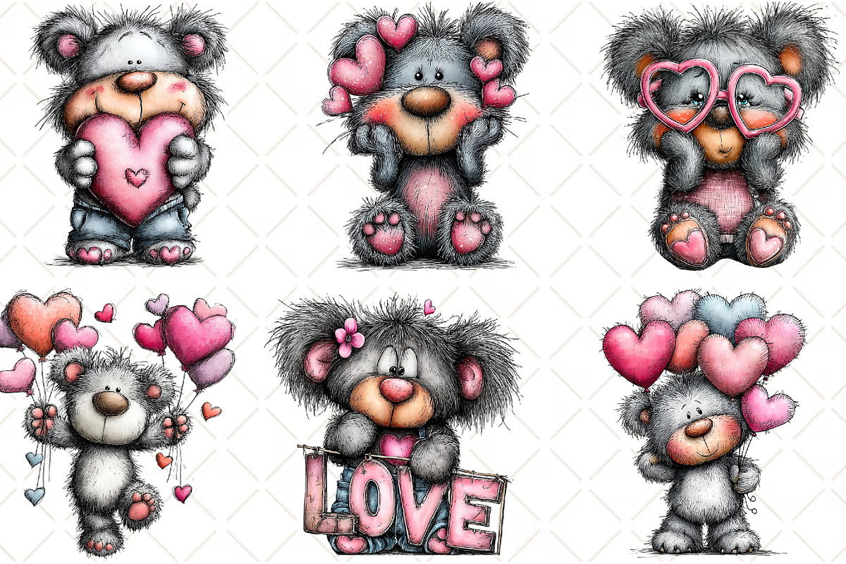 Whimsical Valentine Bear Clipart, an Illustration by Black Bird Studio (Photo 3 of 6)