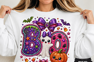Cute Boo Ghost Glitter Halloween PNG, a Seasonal Illustration by DreamCafeArt