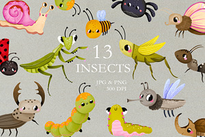 Cute Bugs Clipart, Hand Drawn