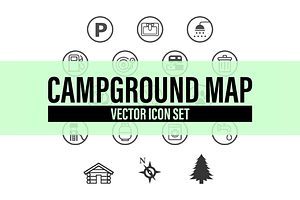 Campground Map Vector Icon Set
