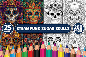 Steampunk Sugar Skulls Coloring Page