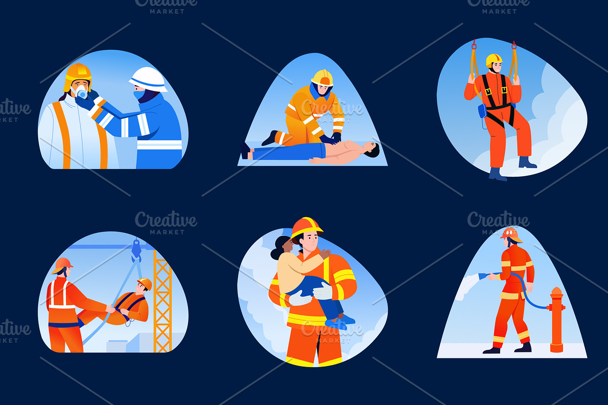 Firefighter Illustration Art Set, a Person Illustration by Brickclay (Photo 9 of 9)