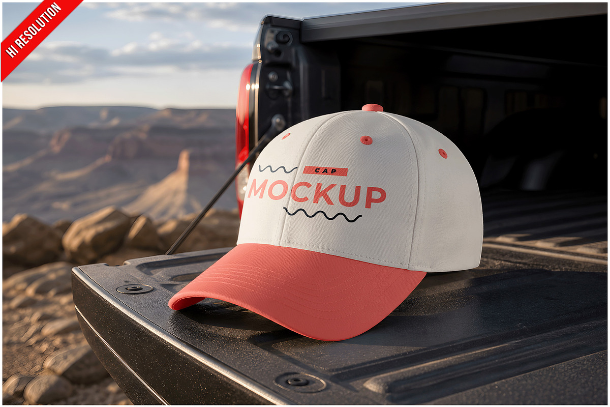 Baseball Cap Pickup Tailgate Moc PSD, a Hat Mockup by Bruno's Shop (Photo 1 of 3)