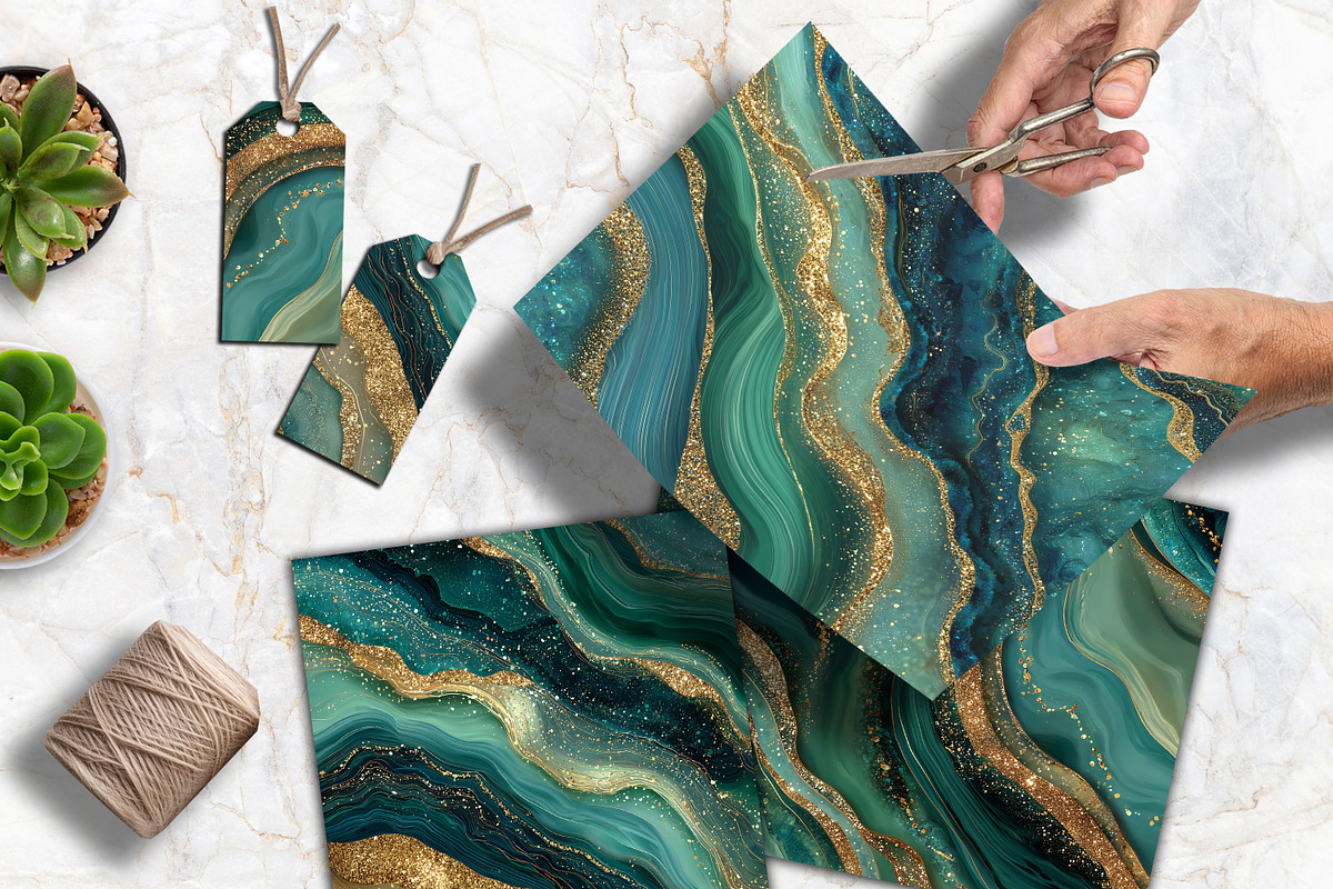 Emerald Green Agate Textures Paper, a Background Graphic by V Design Creator (Photo 4 of 12)