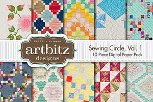 Sewing Circle V1 Quilt Digital Paper