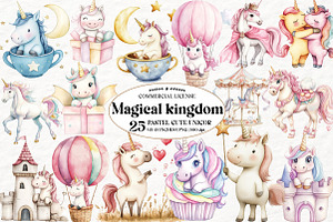 Magical Kingdom Pastel Cute Unicorn, an Illustration by Watercolor design
