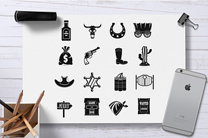 Wild West Icons Set Design Logo