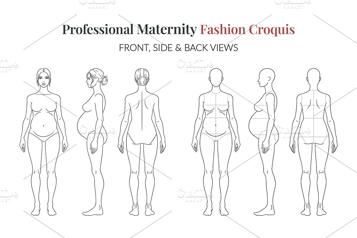 Maternity Fashion Croquis Templates, a Person Illustration by Shorena Fashion Draws (Photo 3 of 12)