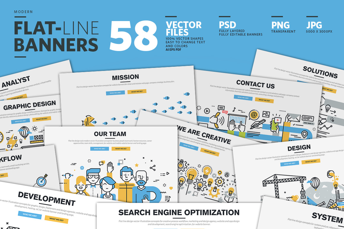 Set of Flat Line Web Banners, a Templates & Theme by PureSolution ...