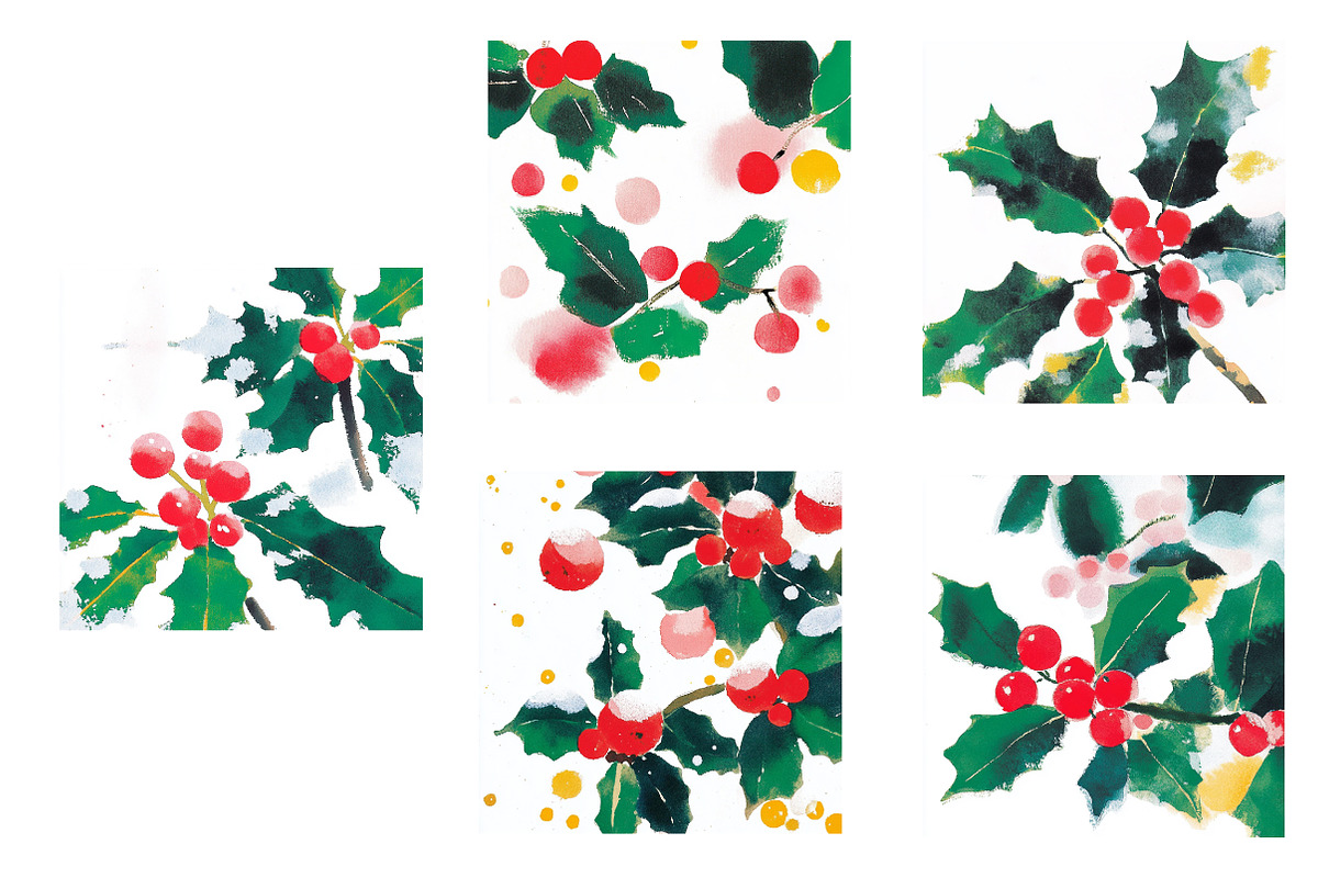 Watercolor Holly Pattern, an Illustration by Designworld (Photo 4 of 5)
