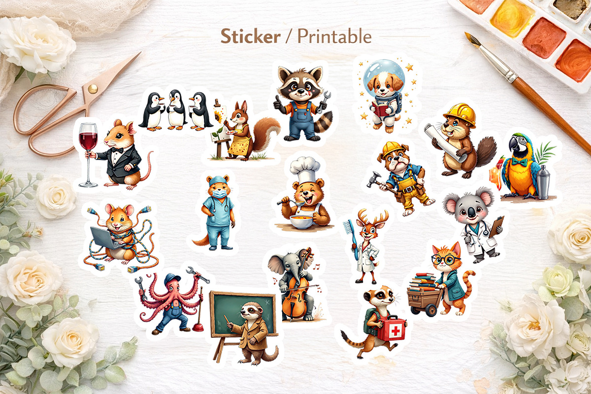 Career Animal Watercolor Clipart, an Animal Illustration by Artnoy (Photo 5 of 8)