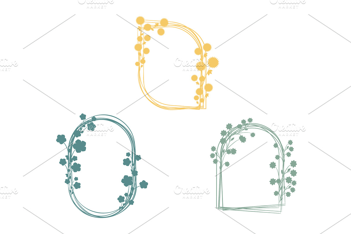 Decorative hand drawn floral frames, an Object Illustration by okskukuruza