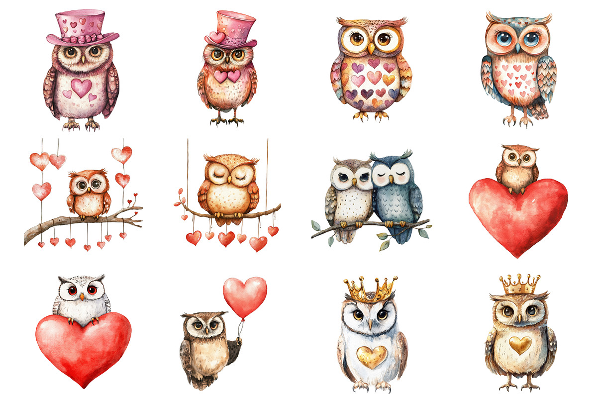 Valentine's Day Owl Clipart, an Illustration by Design Market (Photo 3 of 3)