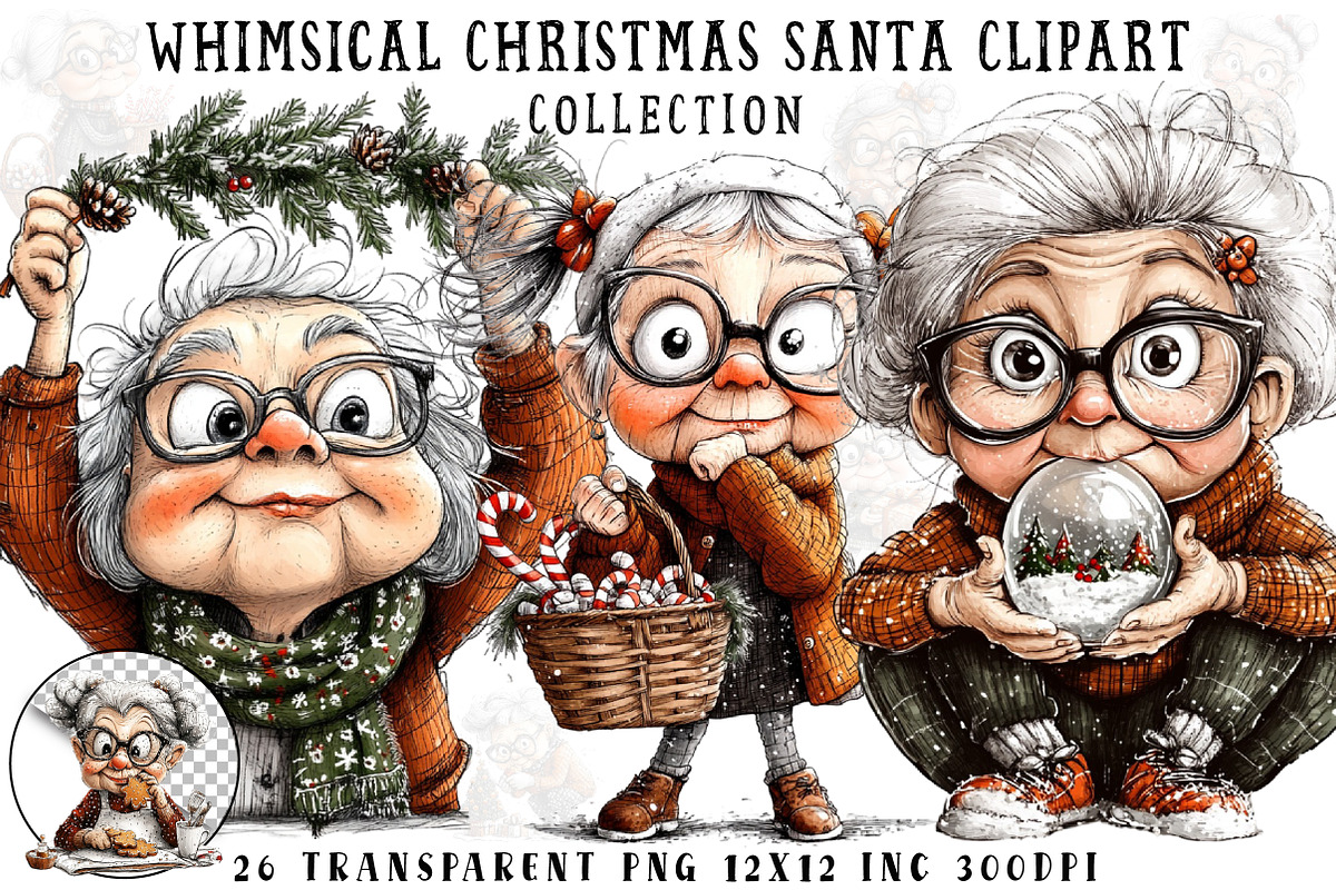 Whimsical Christmas Grandma Clipart, an Illustration by OK Design (Photo 1 of 6)