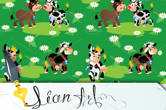 Seamless Pattern With Cows Cartoons