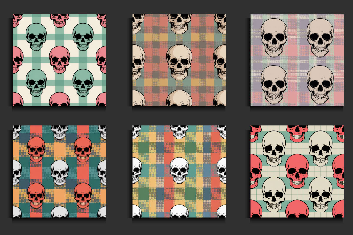 Seamless Retro Skulls Patterns, a Pattern Graphic by protabsorkar11 (Photo 2 of 4)