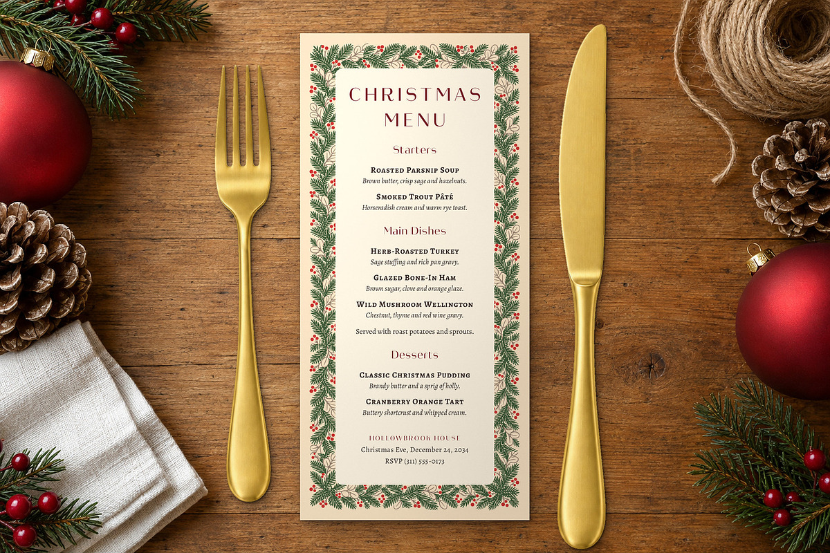 Pine Christmas Menu Template, a Flyer Template by BrandPacks (Photo 6 of 6)