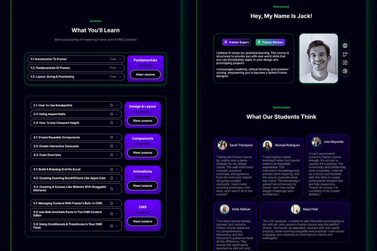 Lesson - Courses Framer Template, a Landing Page Template by THdesign (Photo 2 of 4)