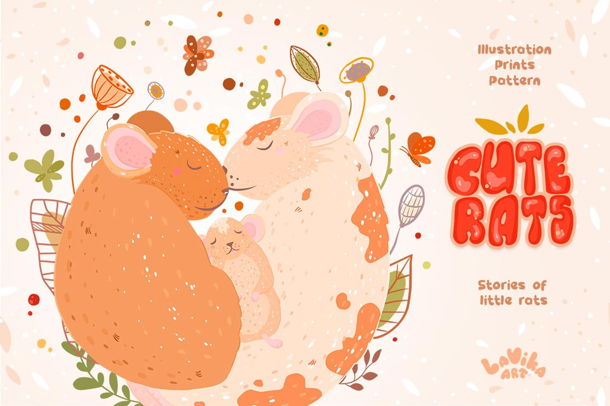 Сute rats - graphic clipart, an Illustration by LaVika (Photo 1 of 13)
