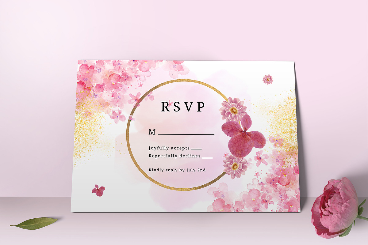 Pink Flowers Wedding Invitation Set, an Invitation Template by Aarley Kaiven (Photo 5 of 6)