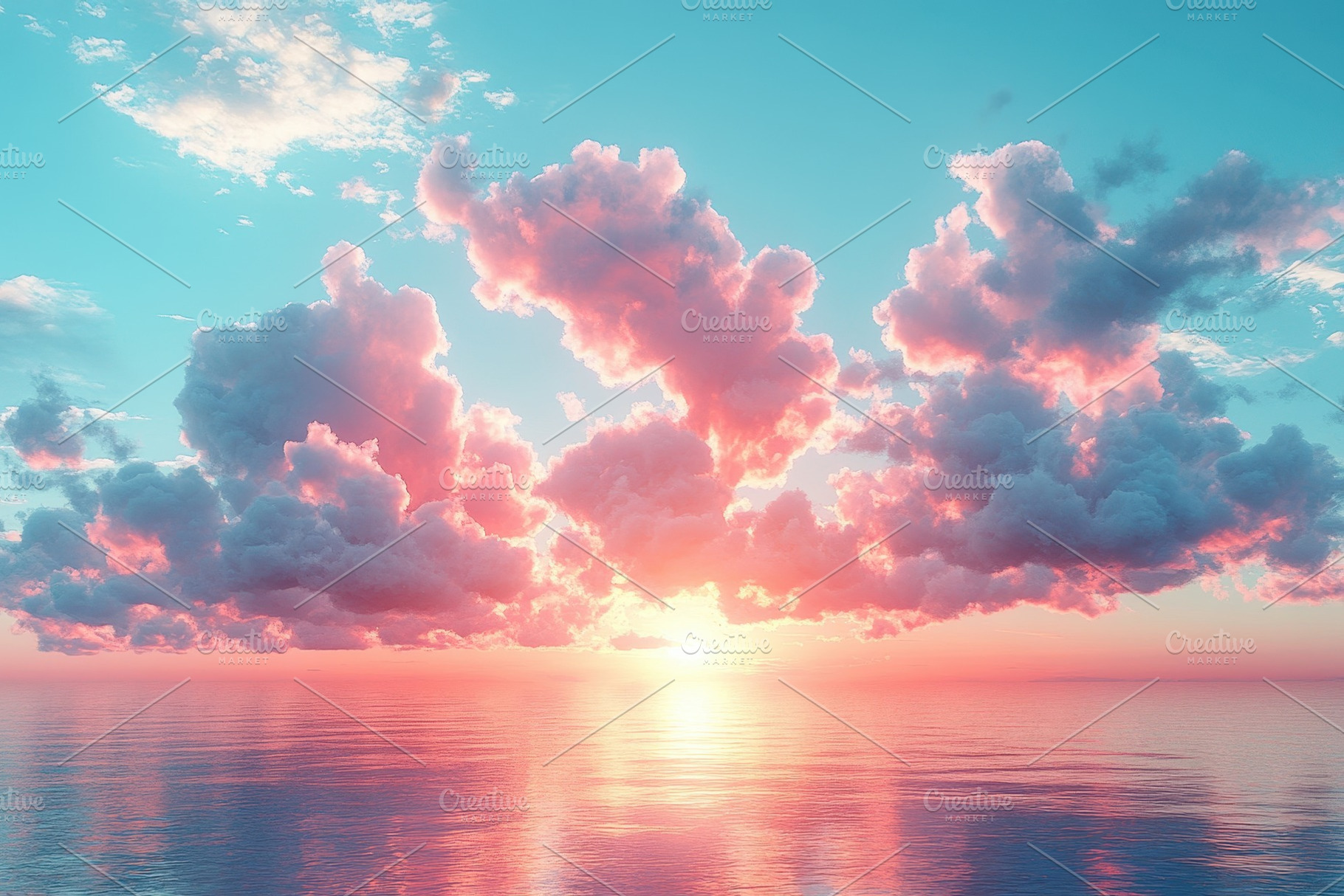 Sunset over calm ocean water with co, a Photo by Tanuart