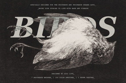 Lithography Procreate Kit | Birds, a Brush Add-On by Digi Life