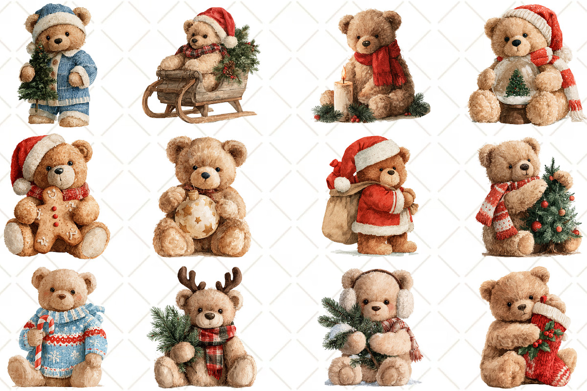 Watercolor Christmas Teddy Bear, a Seasonal Illustration by Black Bird Studio (Photo 3 of 7)