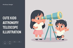 Cute Kids Astronomy Telescope, an Education Illustration by Partikusi Design